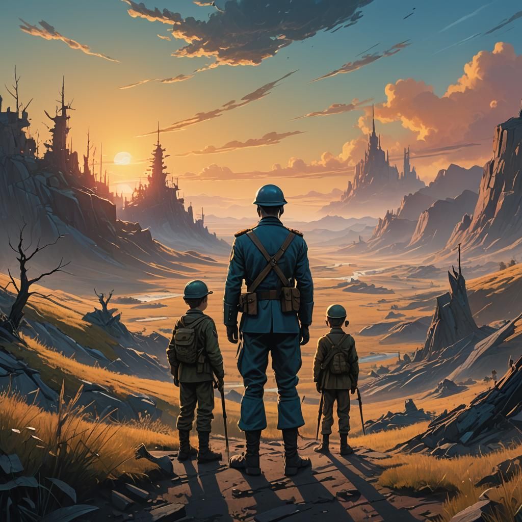 Soldier in Dreamscape: Nostalgic Matte Painting