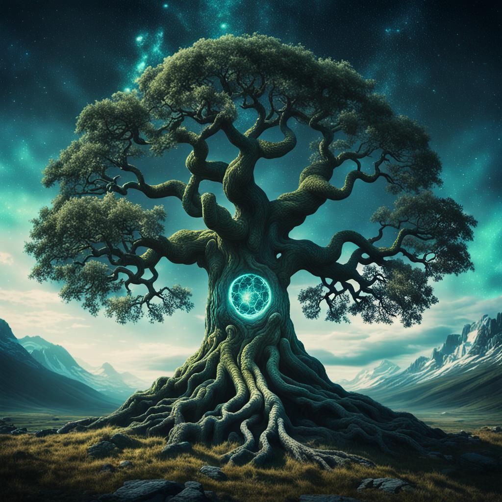 Dramatic Cosmic Yggdrasil in Cinematic Style