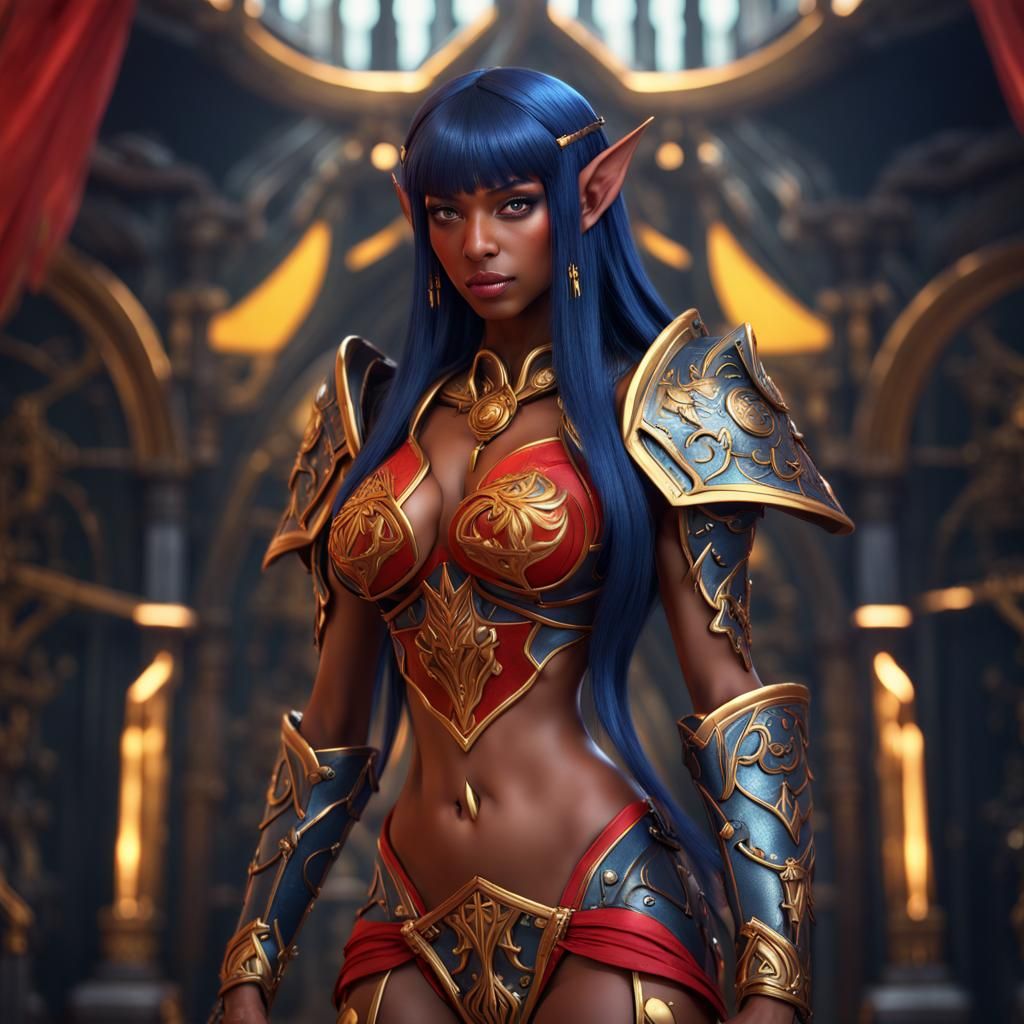 Anime Elf Goddess in Red Bikini Armor
