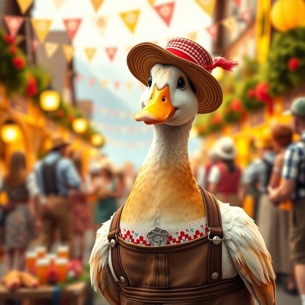 Oktoberfest Duck in Traditional Storybook Illustration