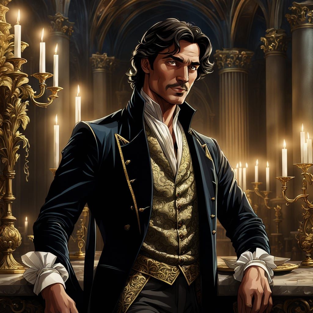 Elegant Noble in Luxurious Setting In Pre-Raphaelite Style