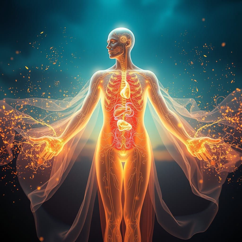 Radiant Human Form Illuminates Inner Health