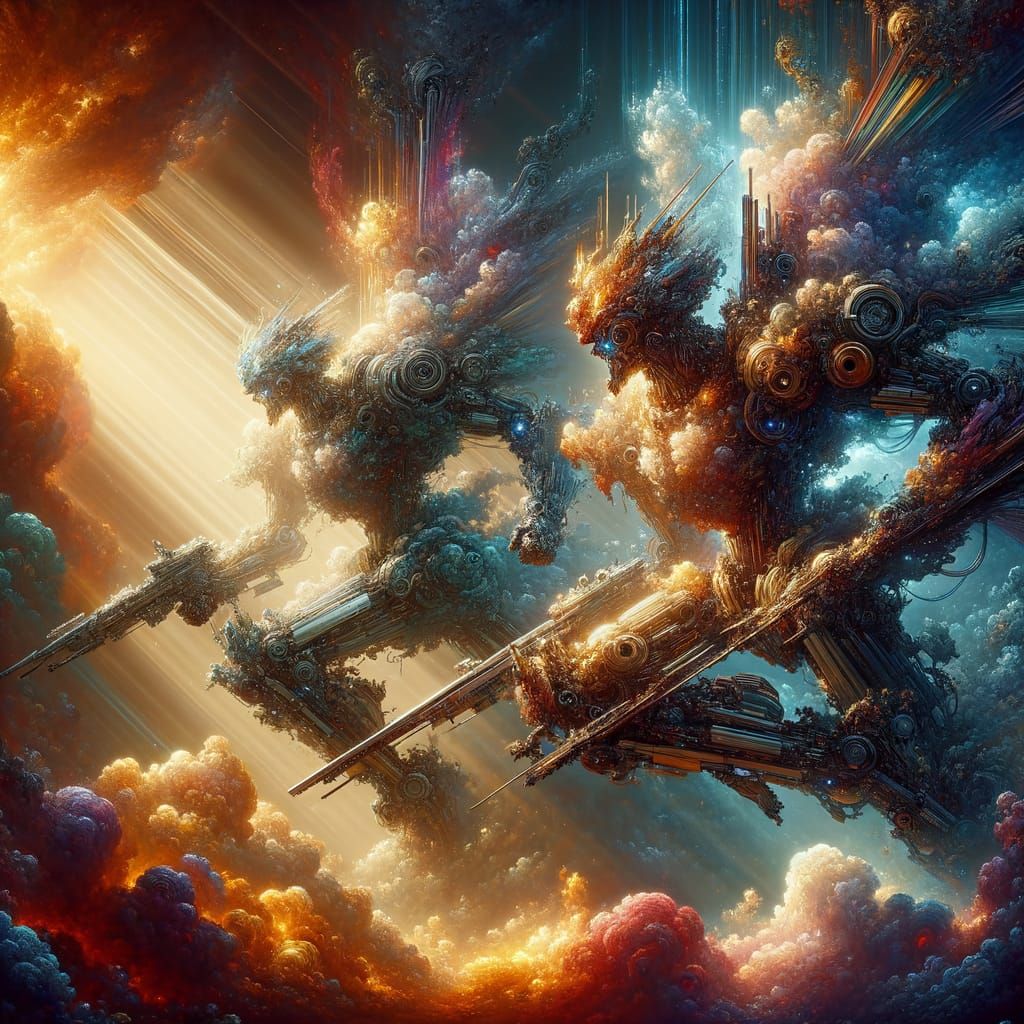 Cyberpunk Mech Battle in Vibrant, Early Anime Style