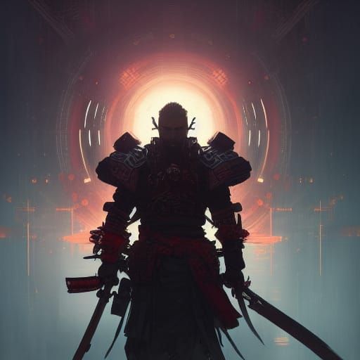 Cyber Samurai in Dark Fantasy Style