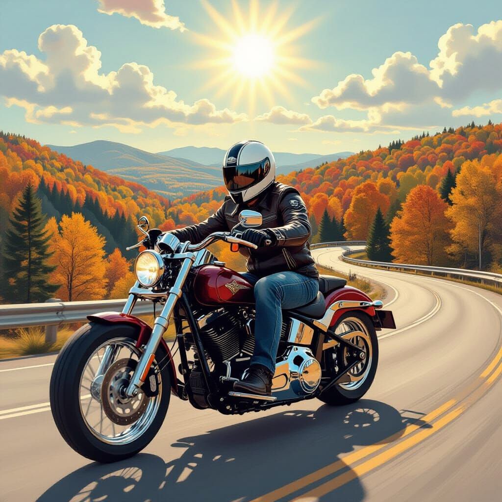 Motorcyclist on Endless Road: Charcoal Drawing