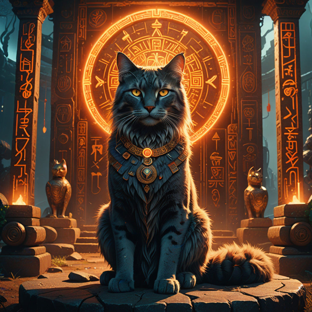 Divine Feline Goddess in Ancient Hieroglyphic Splendor