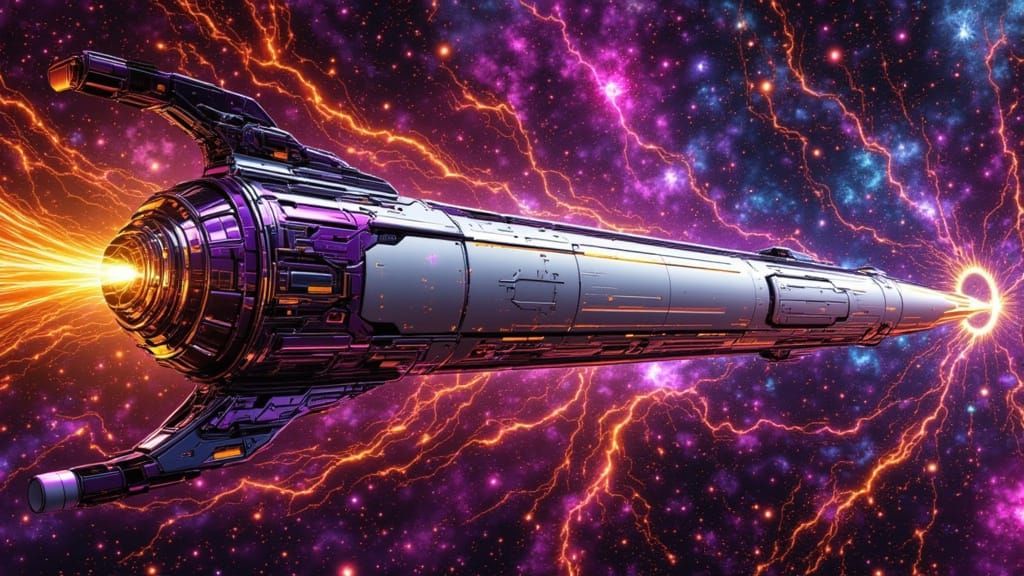 Hyperion Spaceship Enters Nebula in Klimt Style