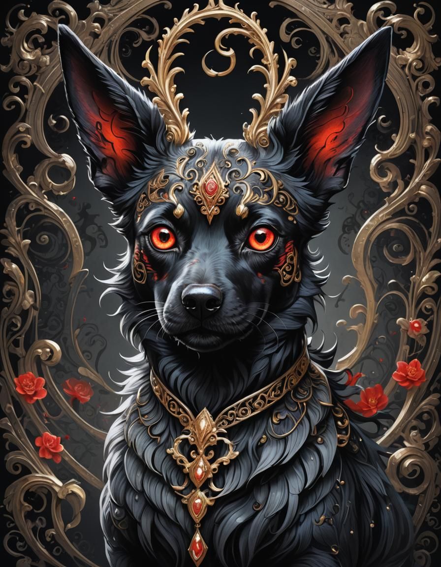 Dark Fantasy Fairy Dog Portrait Illustration