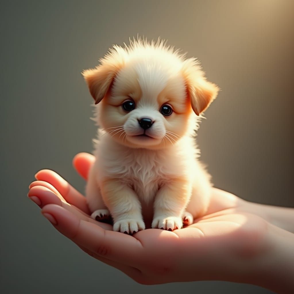 Fluffy Puppy in Hand: Surreal Sci-Fi Fantasy Art