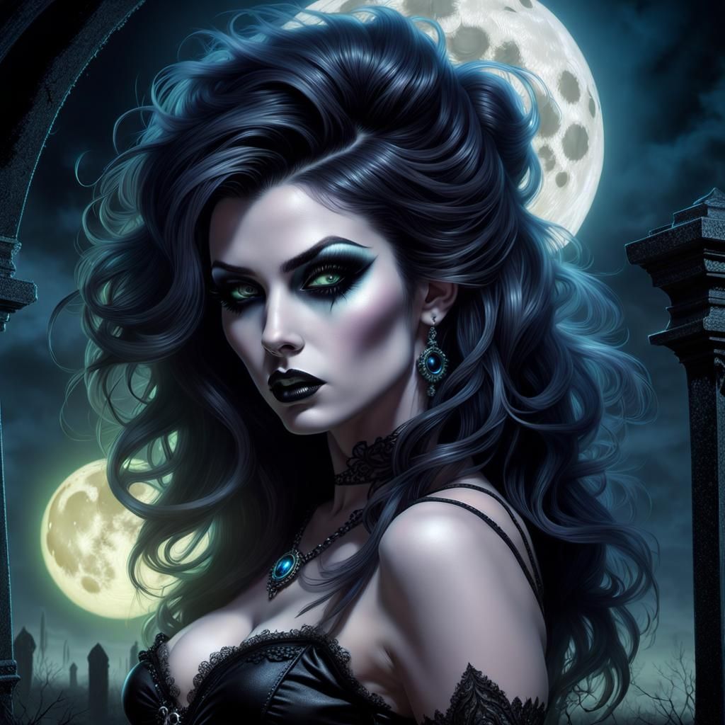 Gothic Pin-Up in Bioluminescent Graveyard