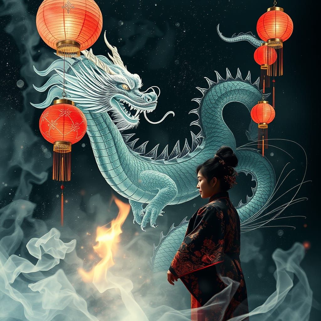 Surreal Hyper-Realistic Artwork of Chinese Dragon in Starry ...