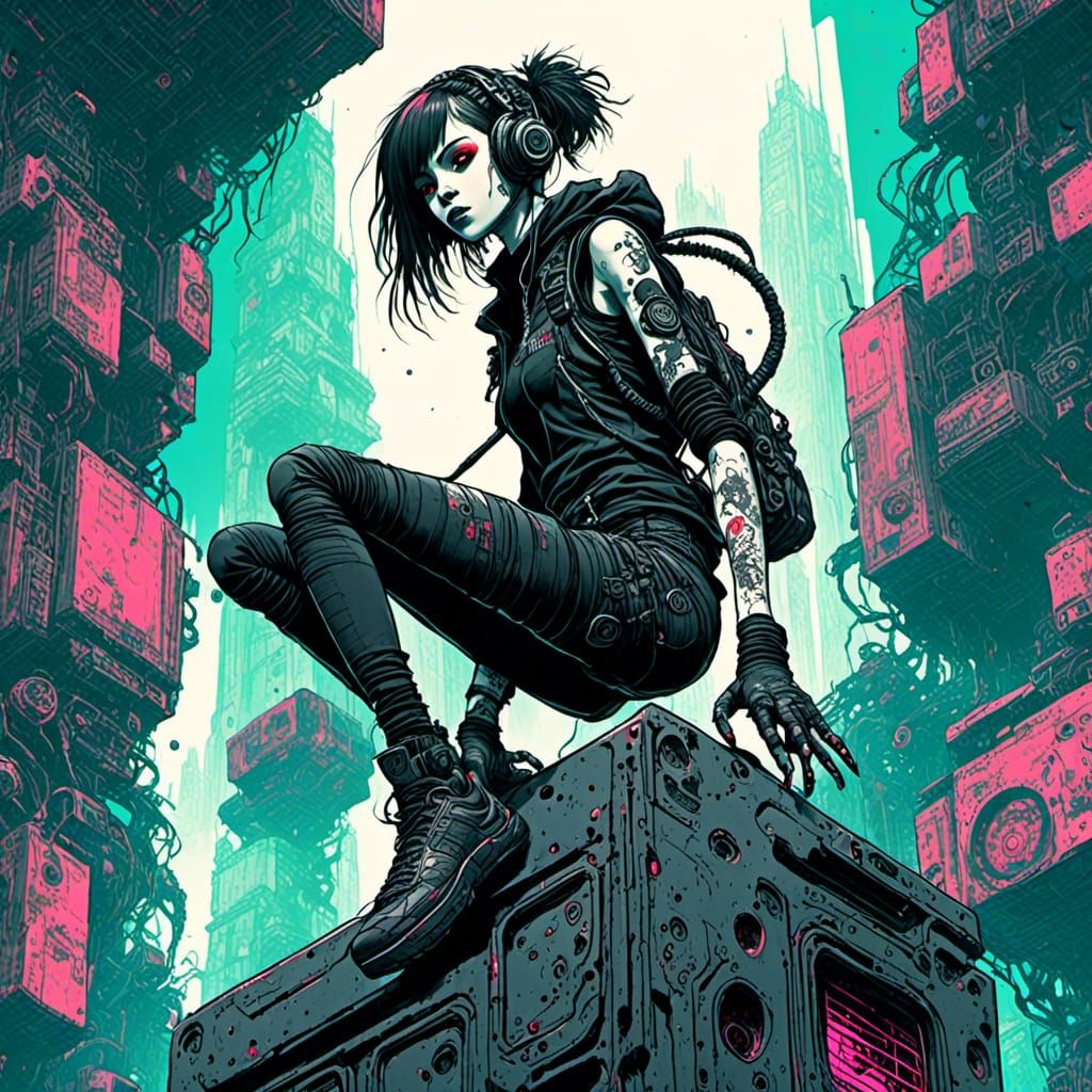 Cyberpunk Girl Parkour in Detroit's Future
