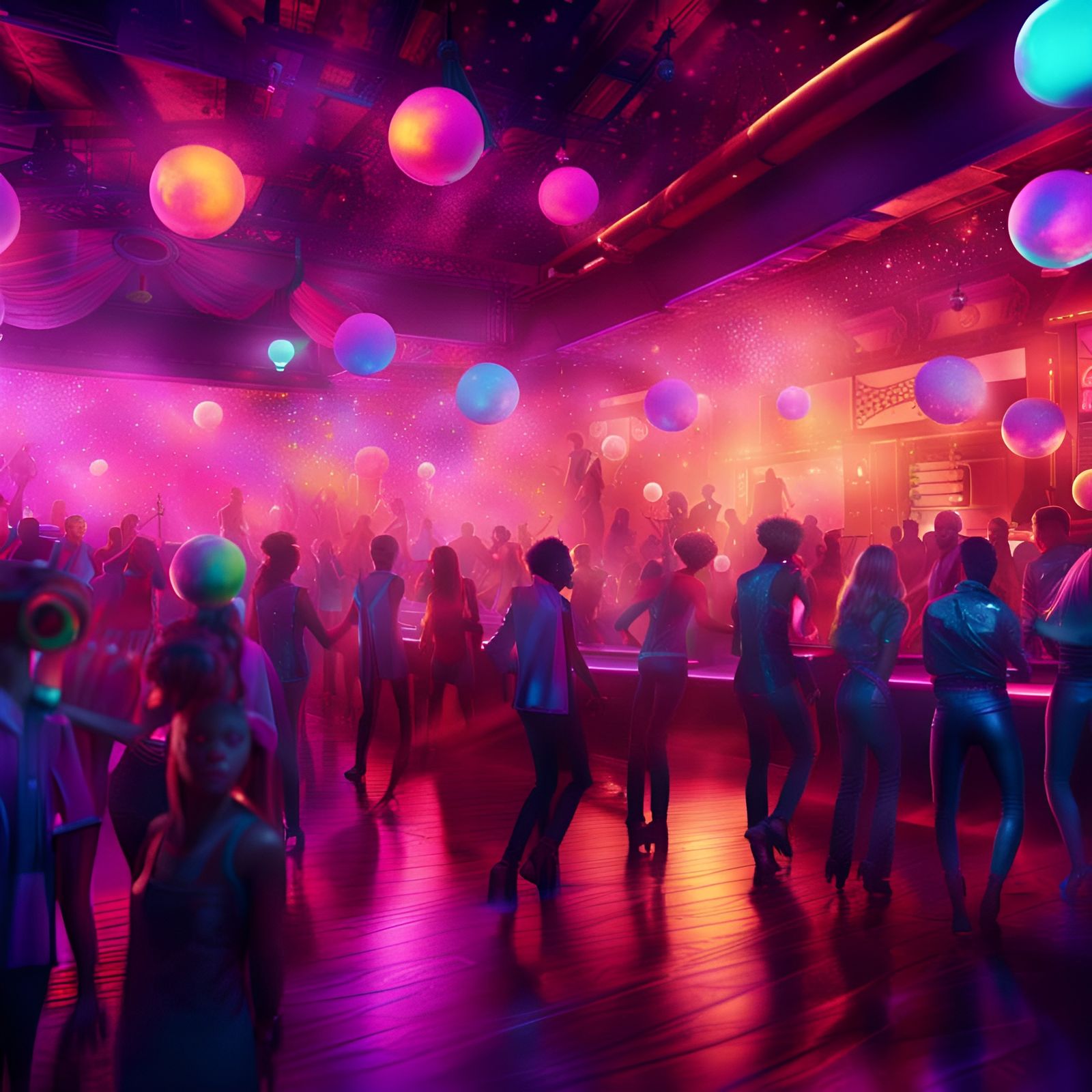 Nightclub Scene with Dancing People, Detailed Matte Painting