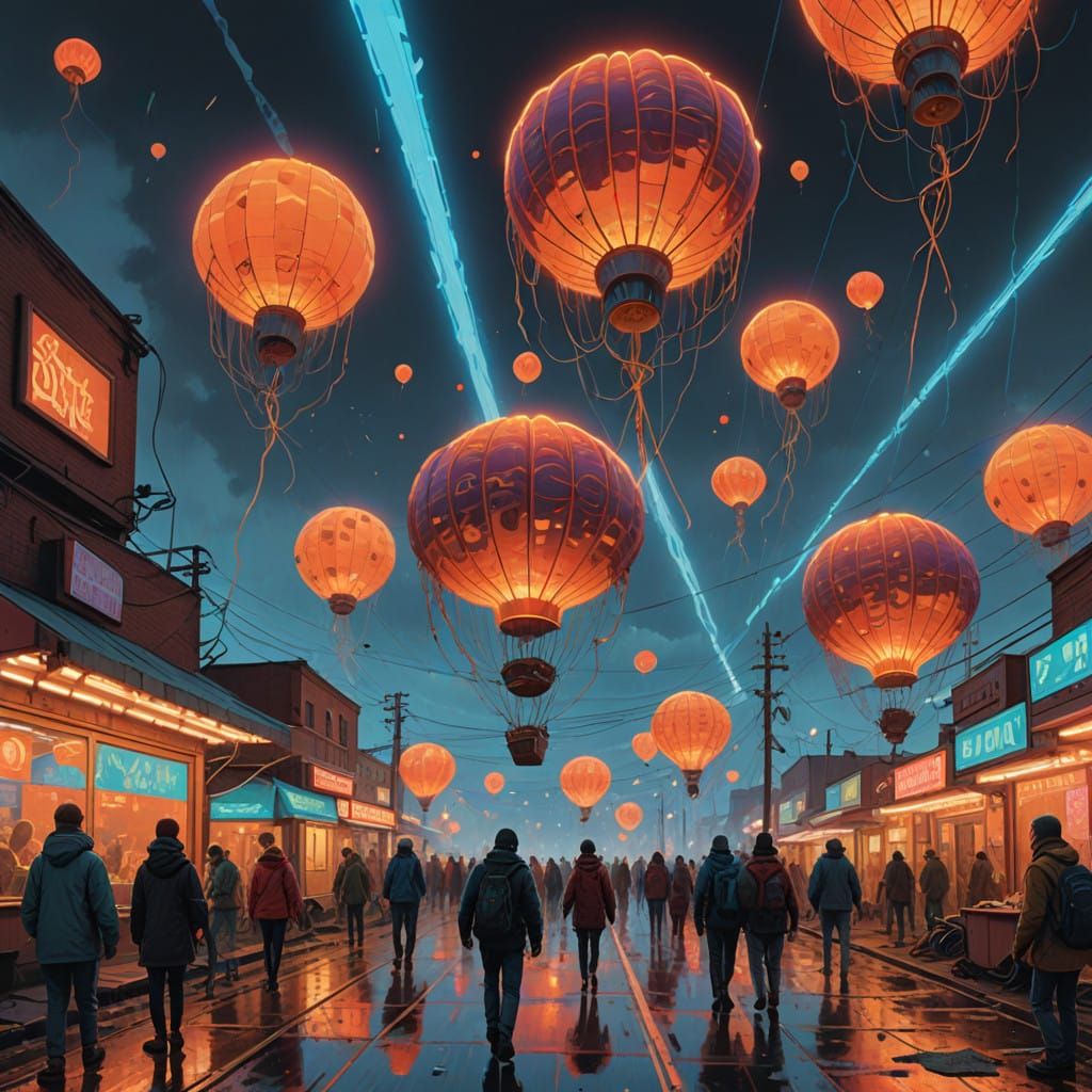 Surreal Festival Scene in Vibrant Electric Dreamscape