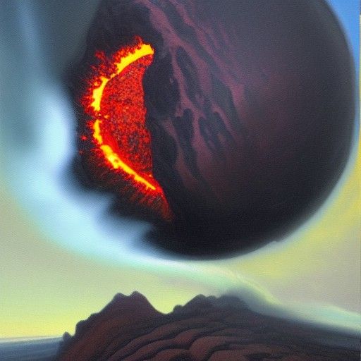 Lava Pools on Dark Prison Planet: An Oil Painting