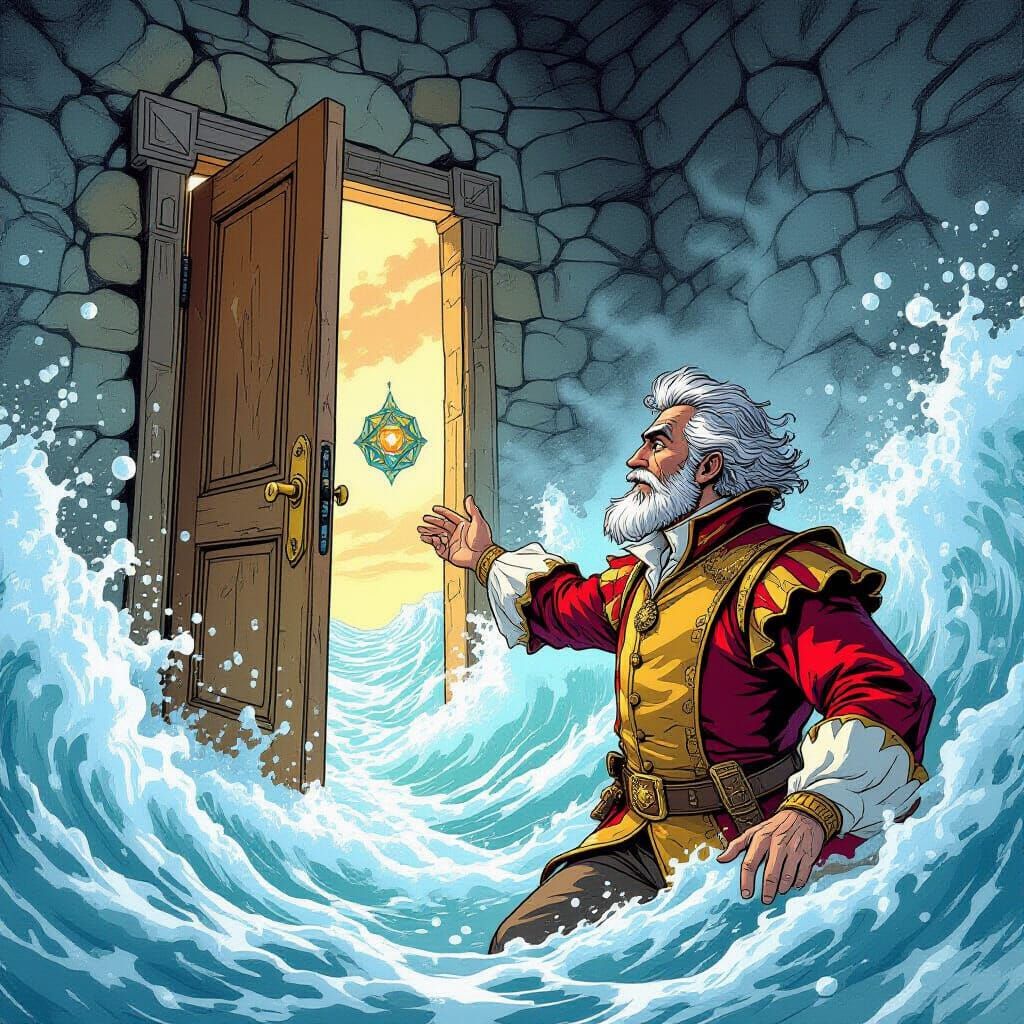 Fantasy Portal with Gentleman and Mystical Artifact