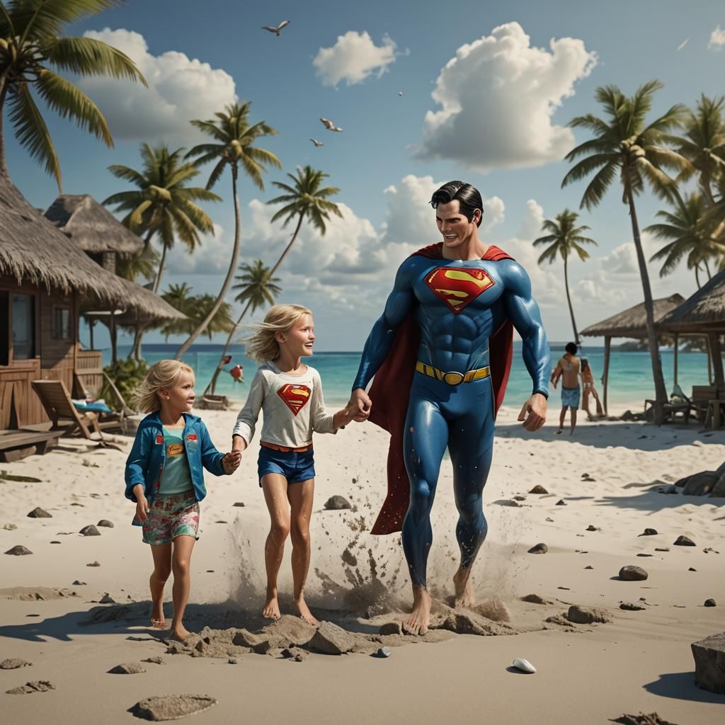 Superman Juggling Family on Maldives Beach