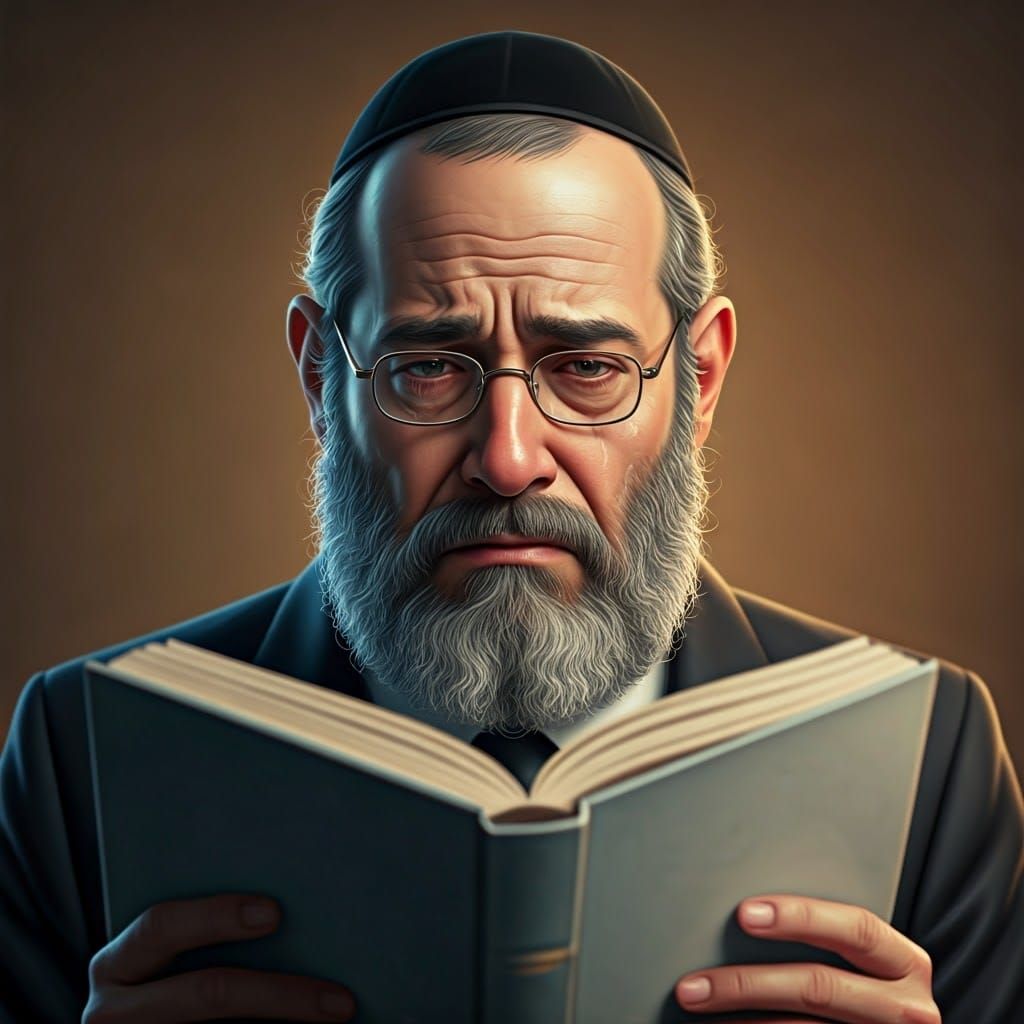 Sorrowful elderly Ultra-Orthodox Jew in brown tones