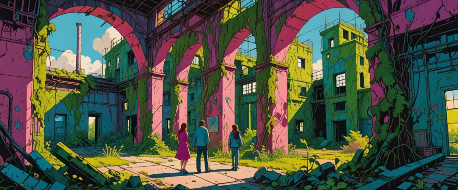 Exploring Abandoned Factory in Comic Book Style