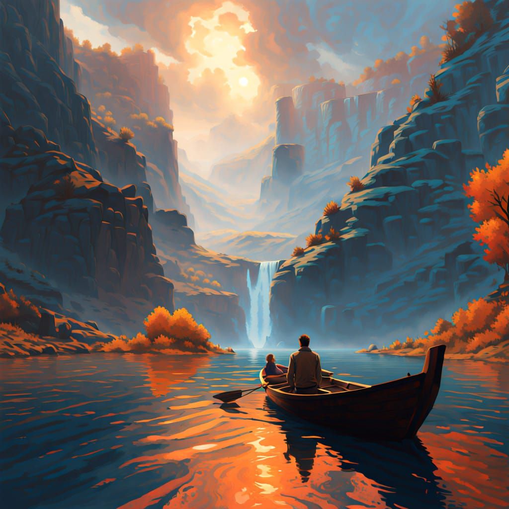 Water Explodes From Canyon Painting In Art Gallery