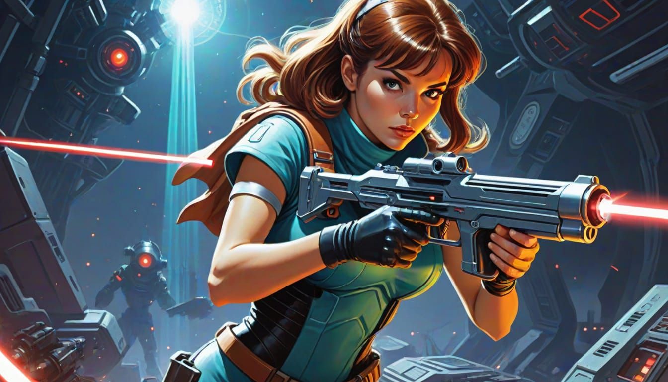 Galactic Goddess Wields Laser Blaster in Retro Sci-Fi Splend...
