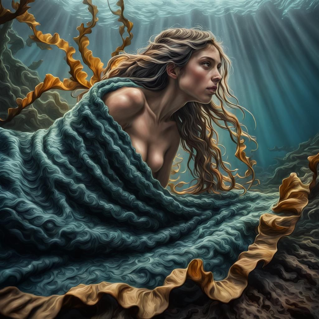 Hyperrealistic Mermaid in Kelp Blanket