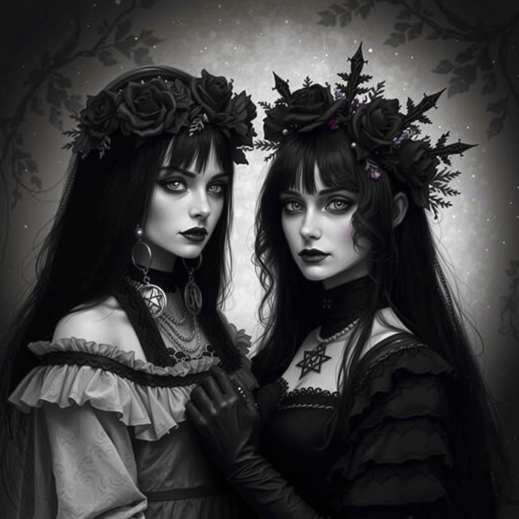 Mystical Moonlit Encounter: Goth Witch and Pastel Angel in W...