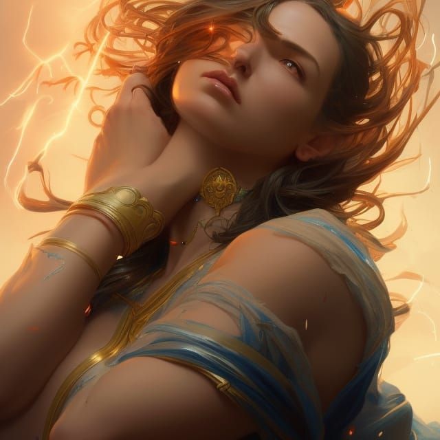 Goddess of Lightning Portrait in Art Nouveau Style