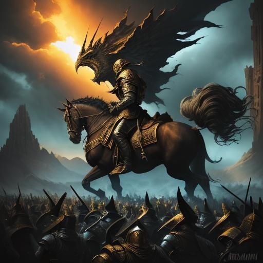 King Observes Approaching Army in Dramatic Concept Art