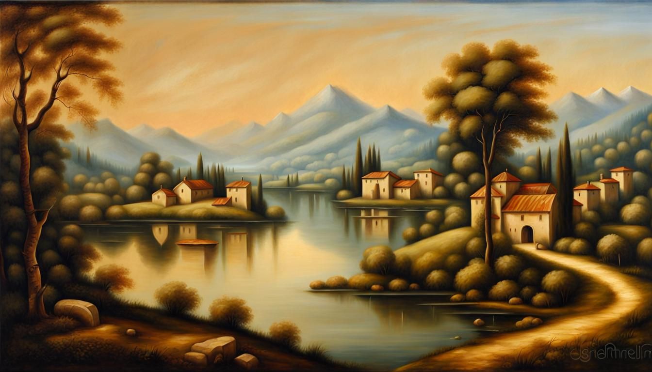 Renaissance Landscape Oil Painting