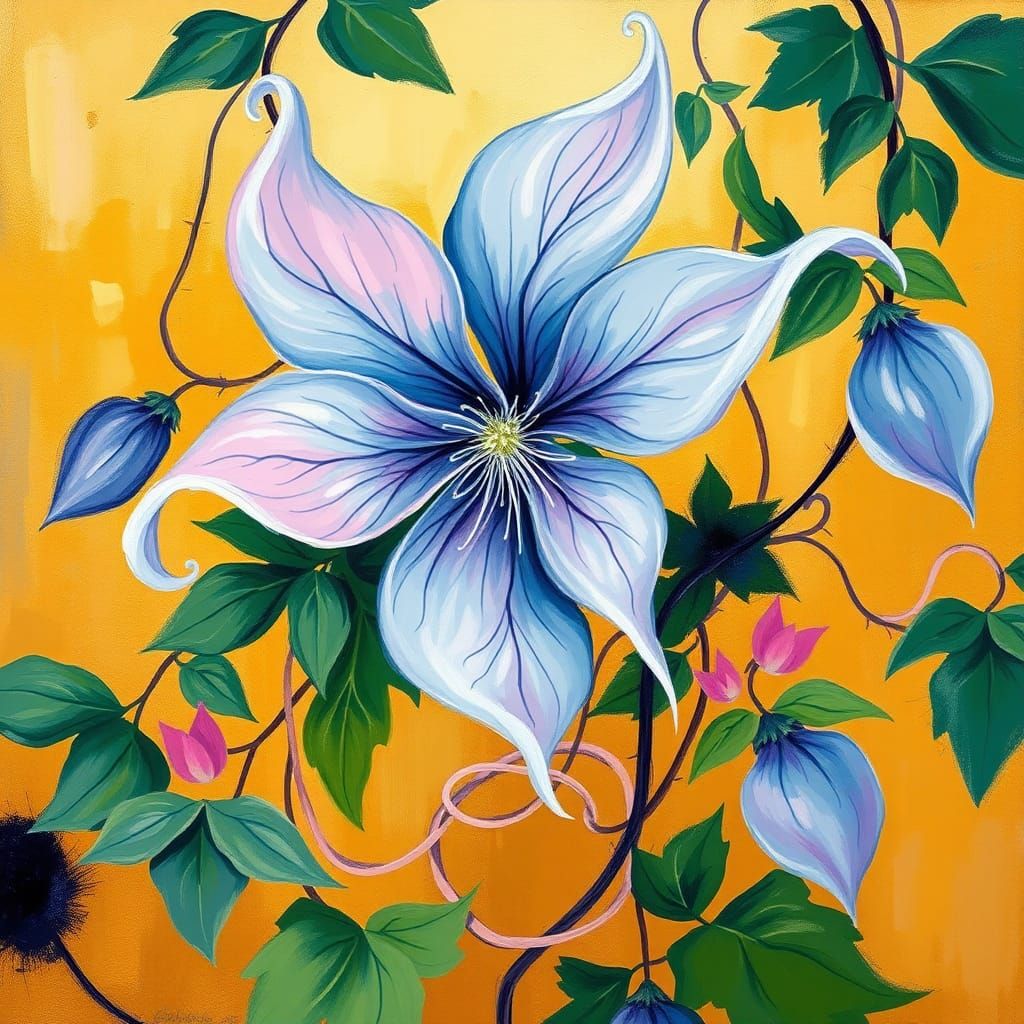 Abstract Clematis Birth Flower Art in Lyrical Style
