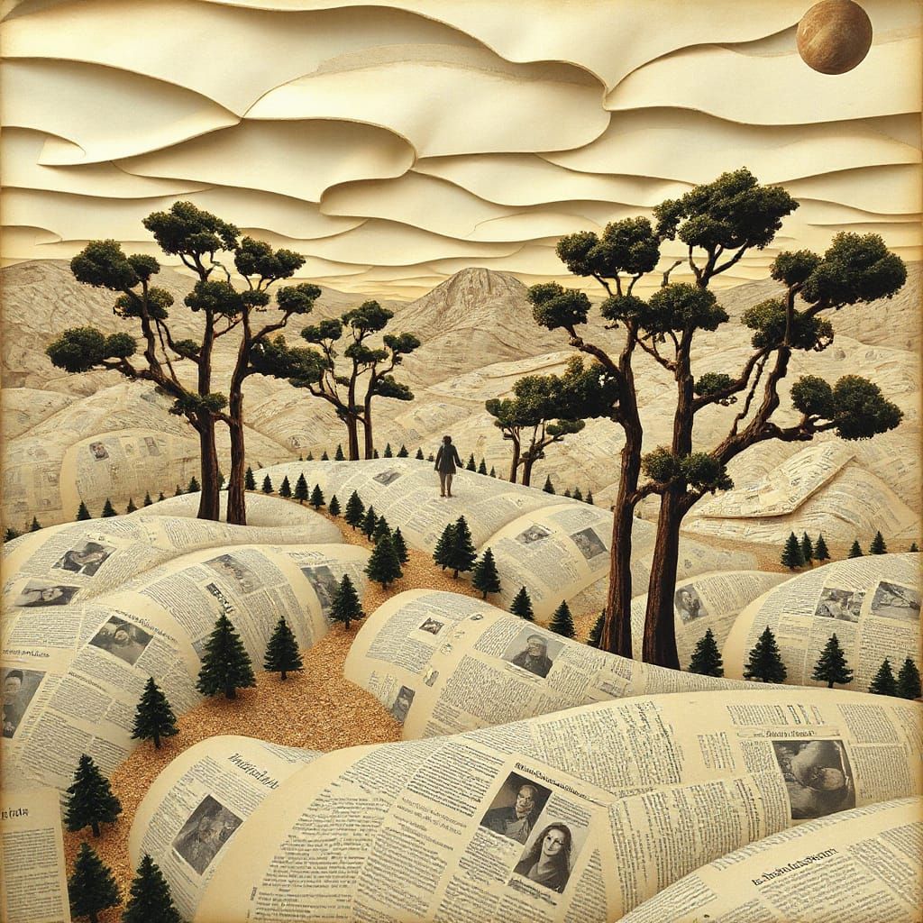 Newspaper Landscape Inspired by Rothko and Miyazaki