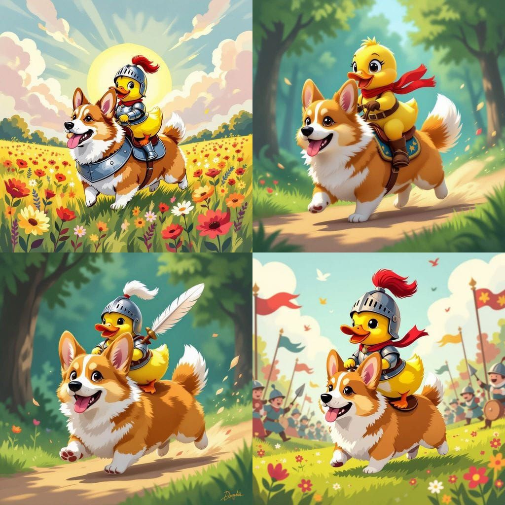 Yellow Duck Rides Corgi Into Battle