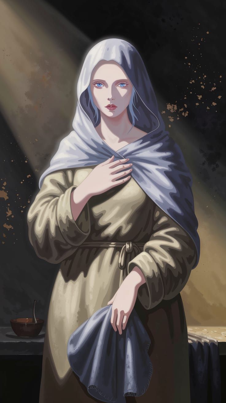 Ethereal Albino Woman in Renaissance Light and Shadow