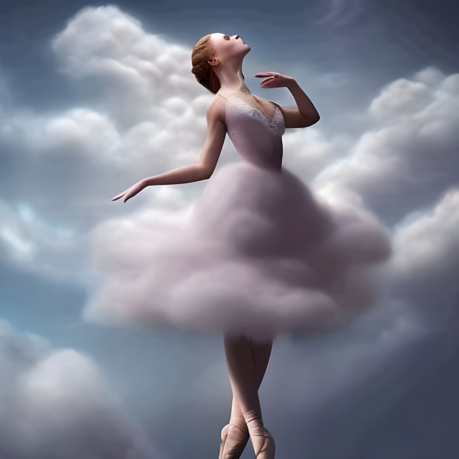 Ballerina Dances in Cloudscape: 3D Fantasy Art