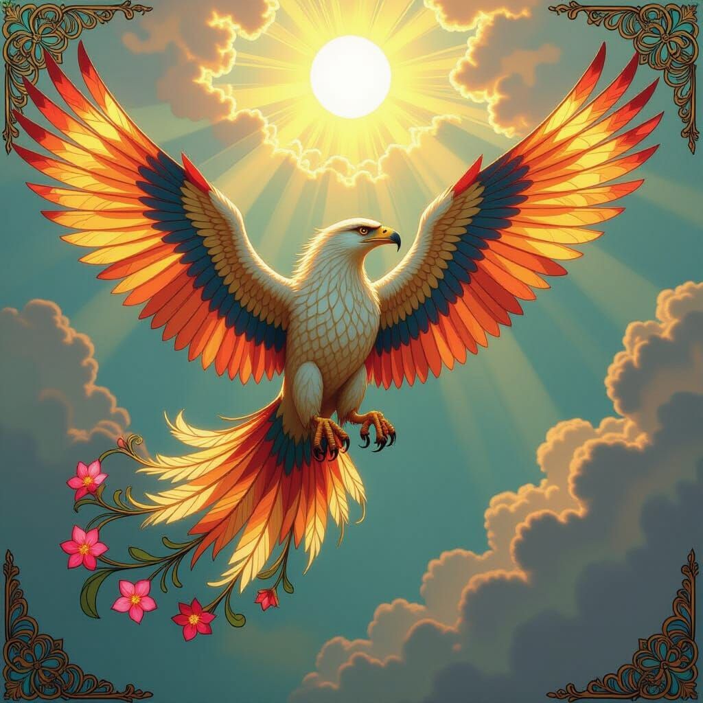 Stained Glass Griffin Soaring in Pre-Raphaelite Style