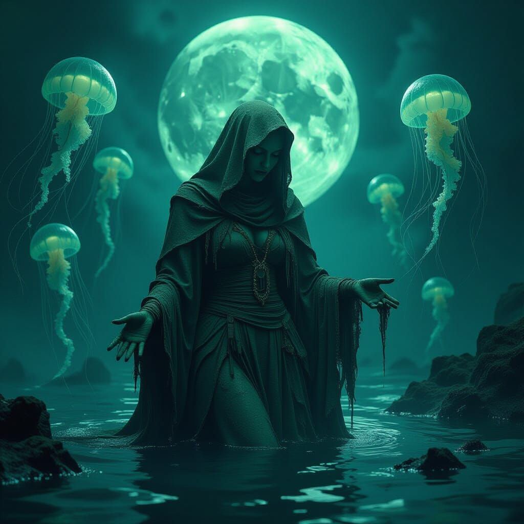 Cthulhu Woman in Devil's Sea, a Surreal Biomechanical Horror