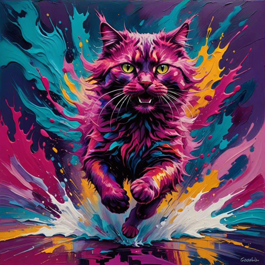 Vibrant Expressionist Feline in Motion