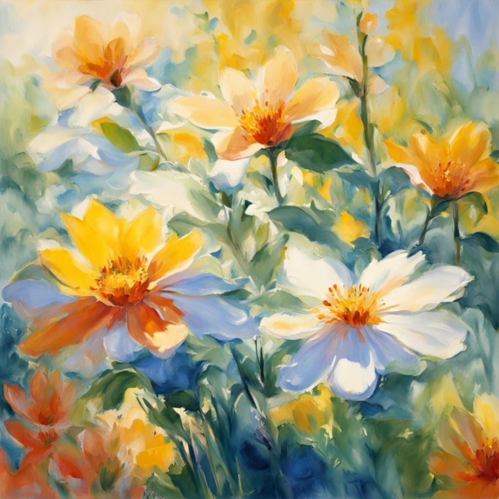 Impressionist Garden Florals in Vibrant Triadic Harmony