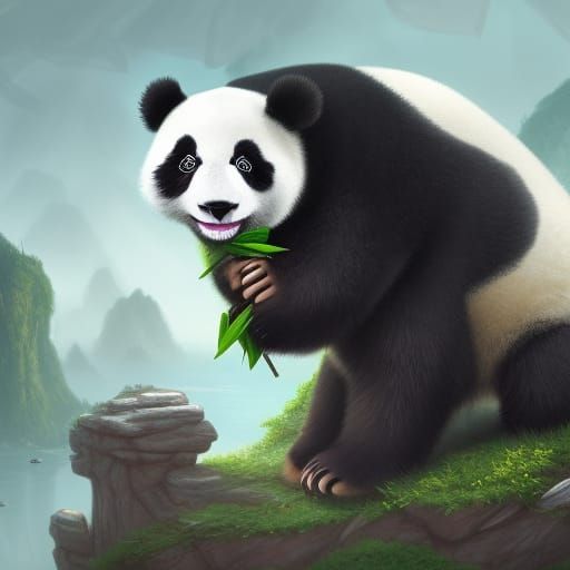 Cute Panda in Detailed Matte Painting