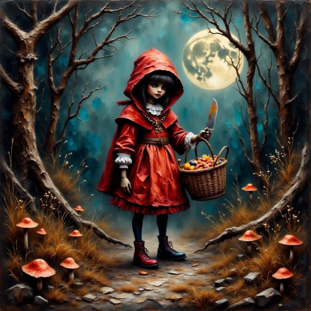 Little Red Riding Hood in Dark Fantasy Forest