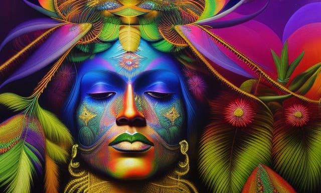 Ayahuasca Shaman's Cosmic Vision: Detailed Matte Painting