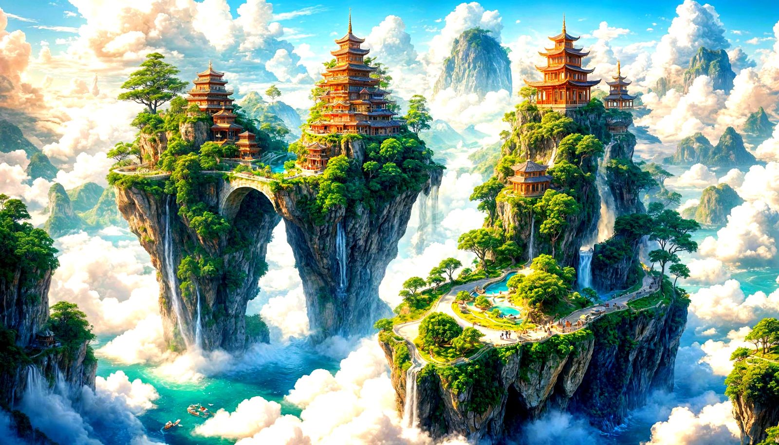 Floating Islands Paradise with Greek-Style Temples