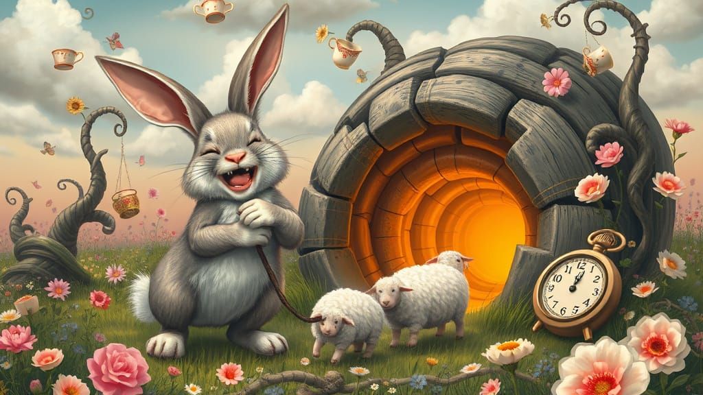 Laughing Bunny in a Fantastical Meadow