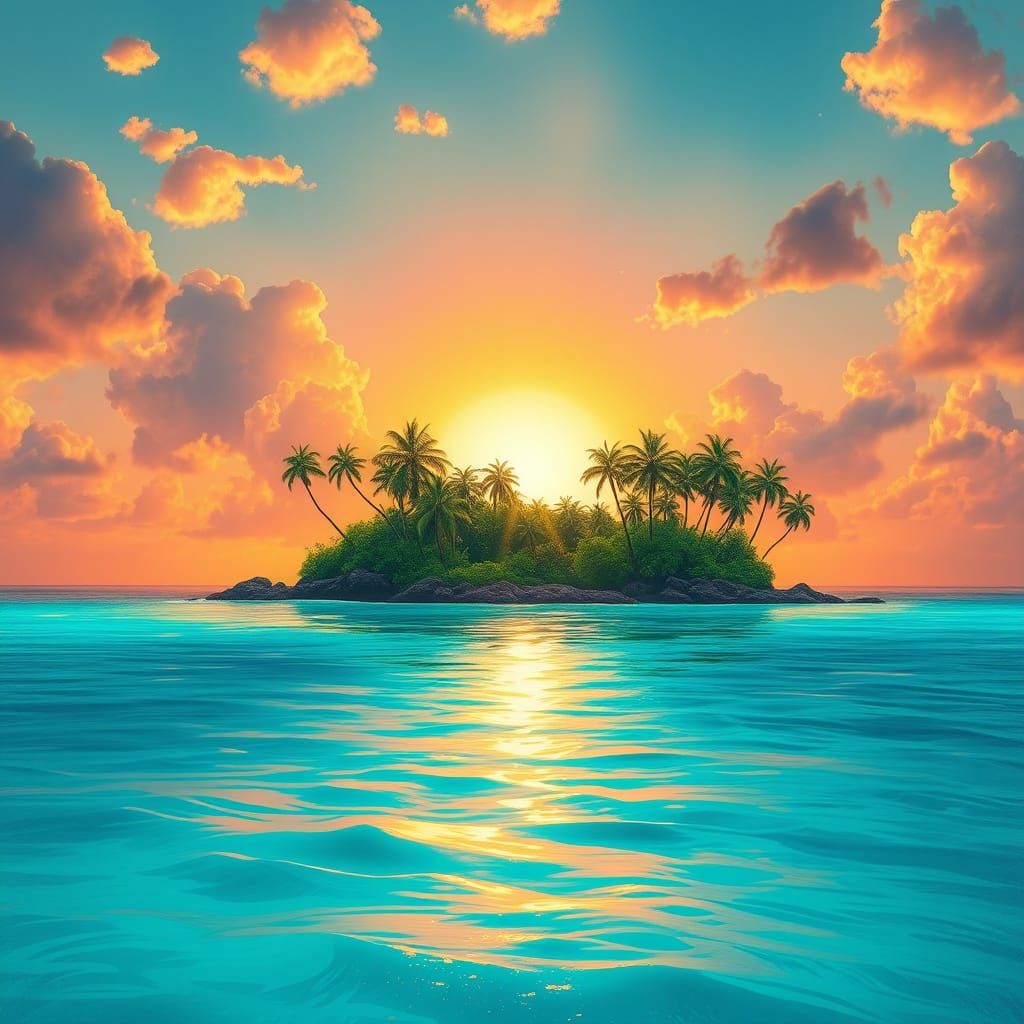 Ethereal Tropical Oasis at Sunrise
