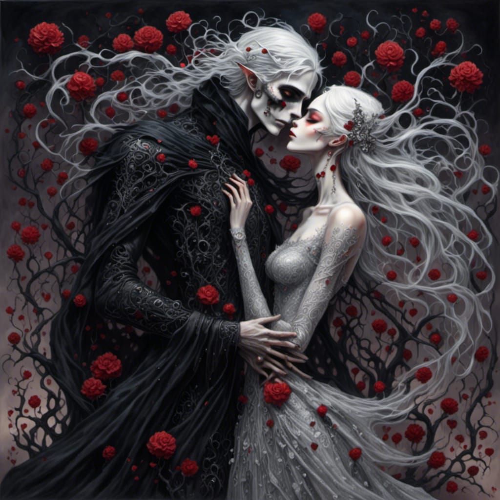 Fantasy Couple Kissing in Ethereal Style