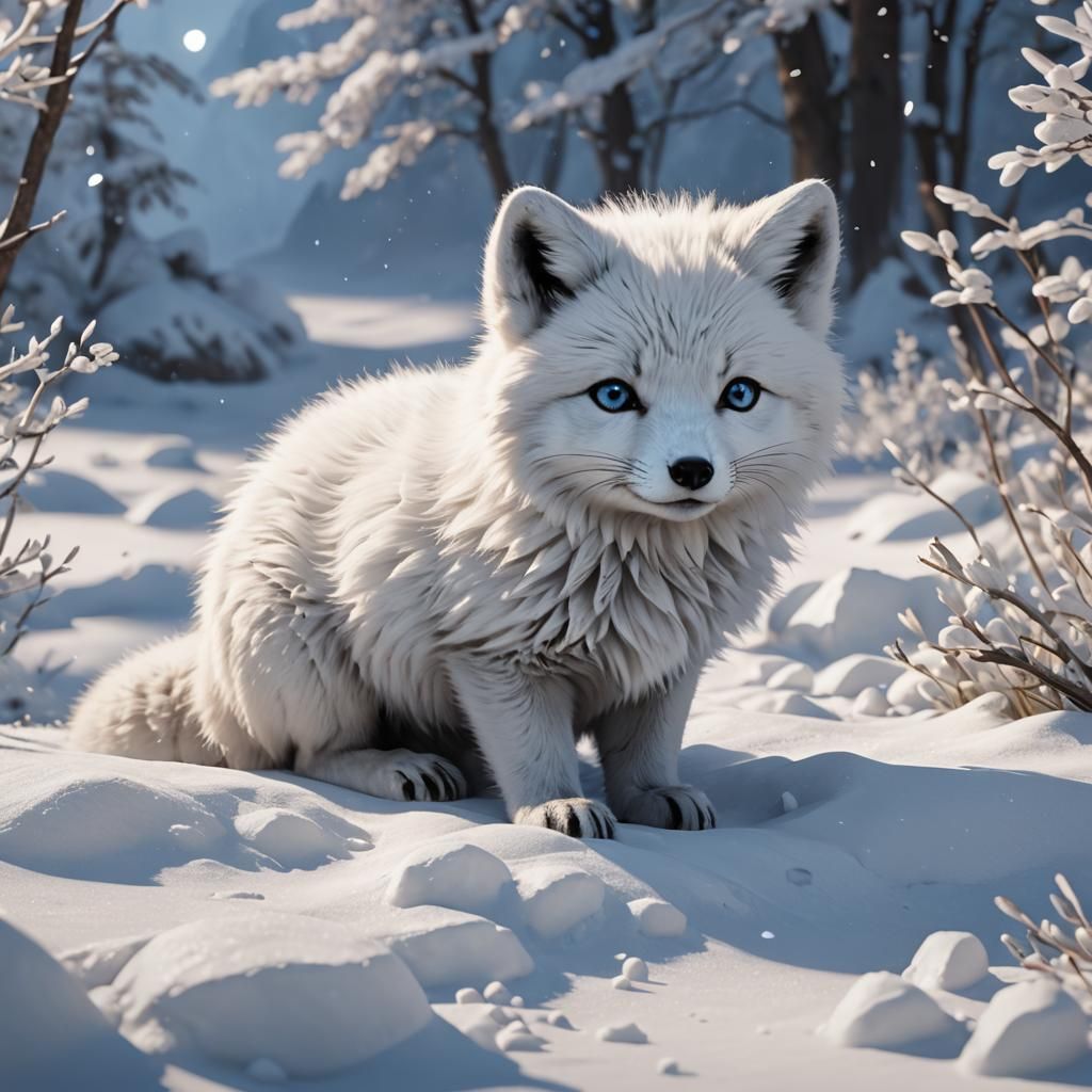 Anime Arctic Fox Cub in 3D