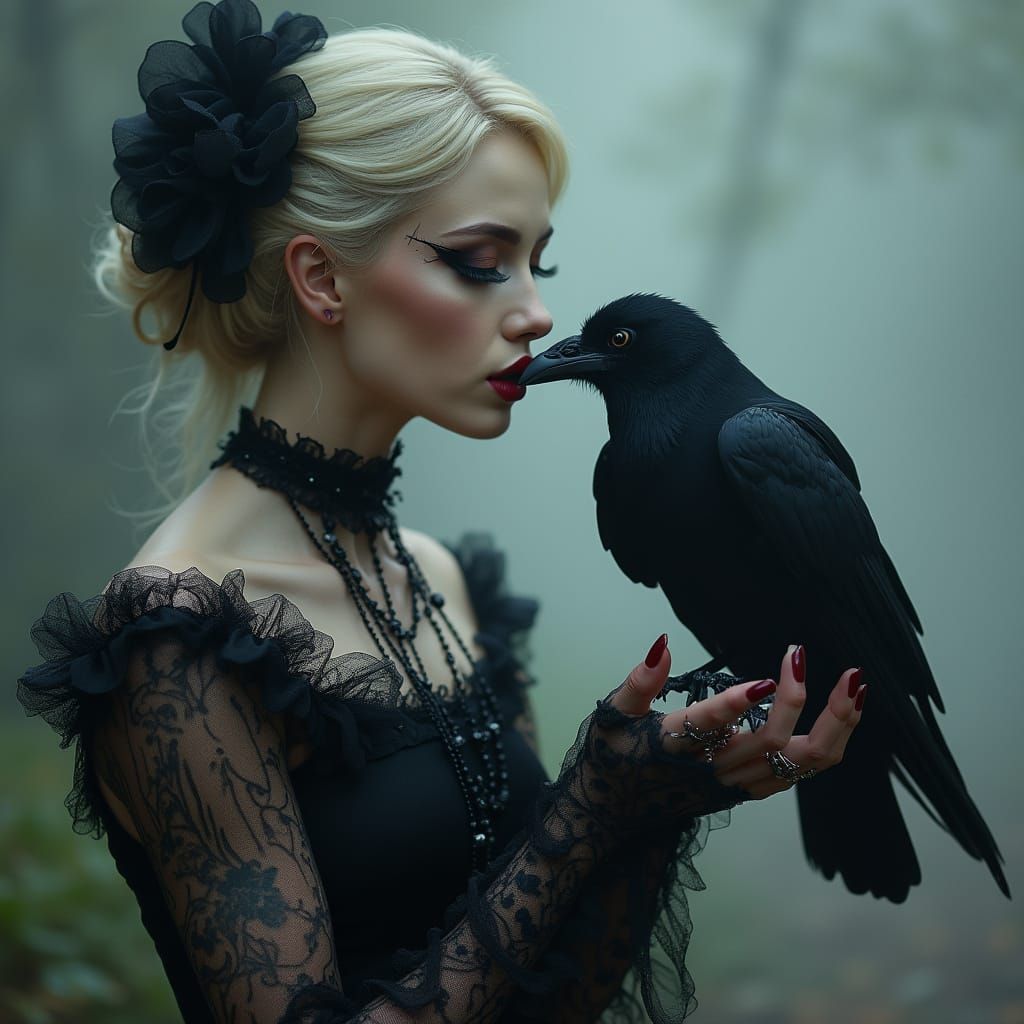 Gothic Muse Enchants a Midnight Raven