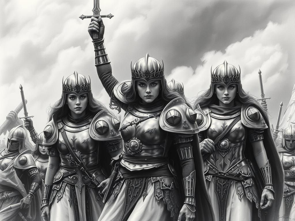 Female Warriors Triumphant in Dark, Atmospheric Realism