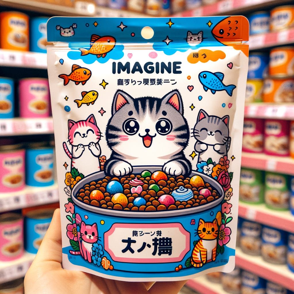 Japanese Cat Food Pouch with Cartoon Cats